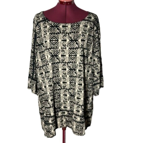 Lucky Brand 3X Top Shirt Womens Plus Size Black Aztec Print Flowy Boho NWOT - Picture 1 of 11